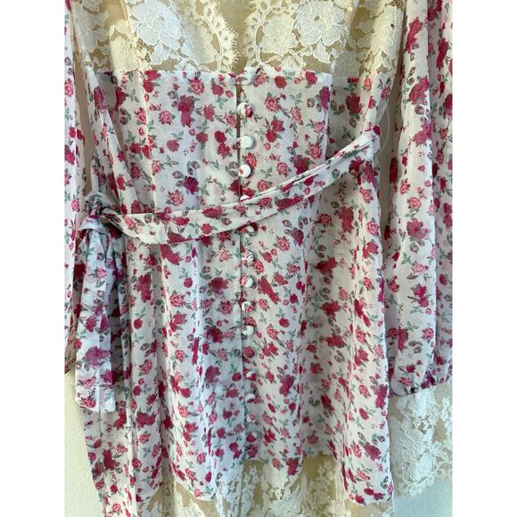 For Love & Lemons NWT Victoria’s Secret Pink Lace Floral Melrose Mini Robe XS - Picture 10 of 14